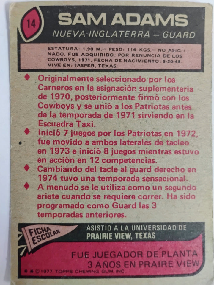 1977 Topps Mexican Football Sam Adams #14