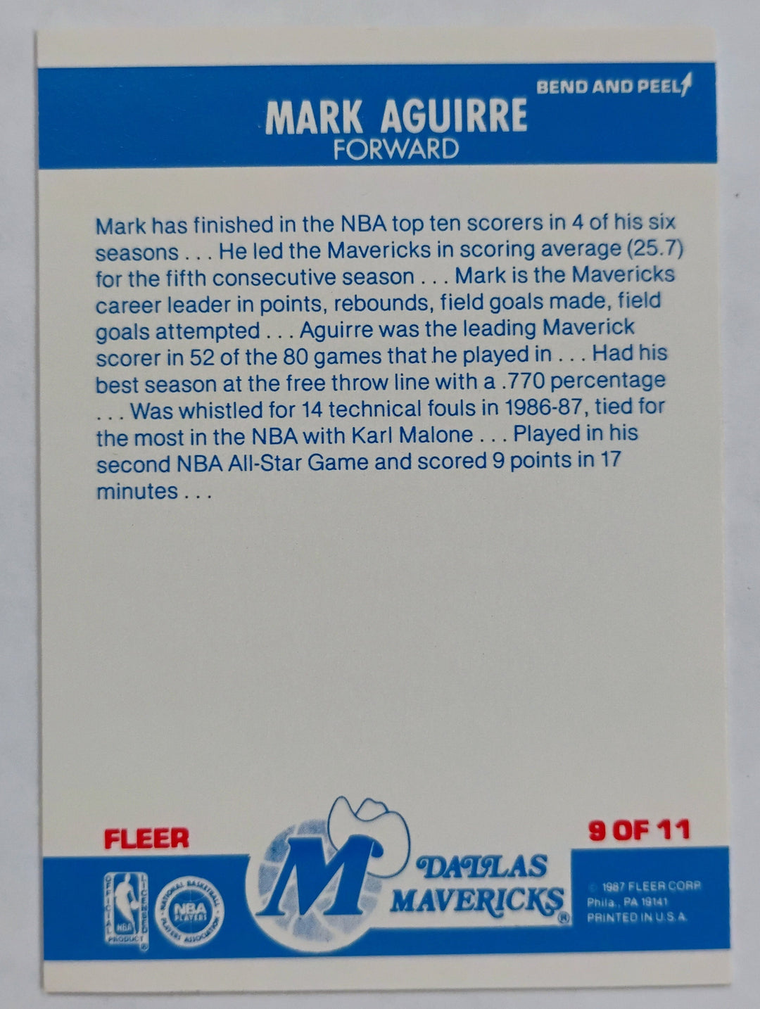 1987-88 Fleer Basketball Mark Aguirre #9 Sticker