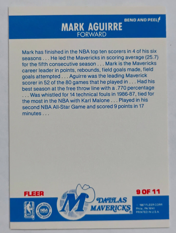 1987-88 Fleer Basketball Mark Aguirre #9 Sticker