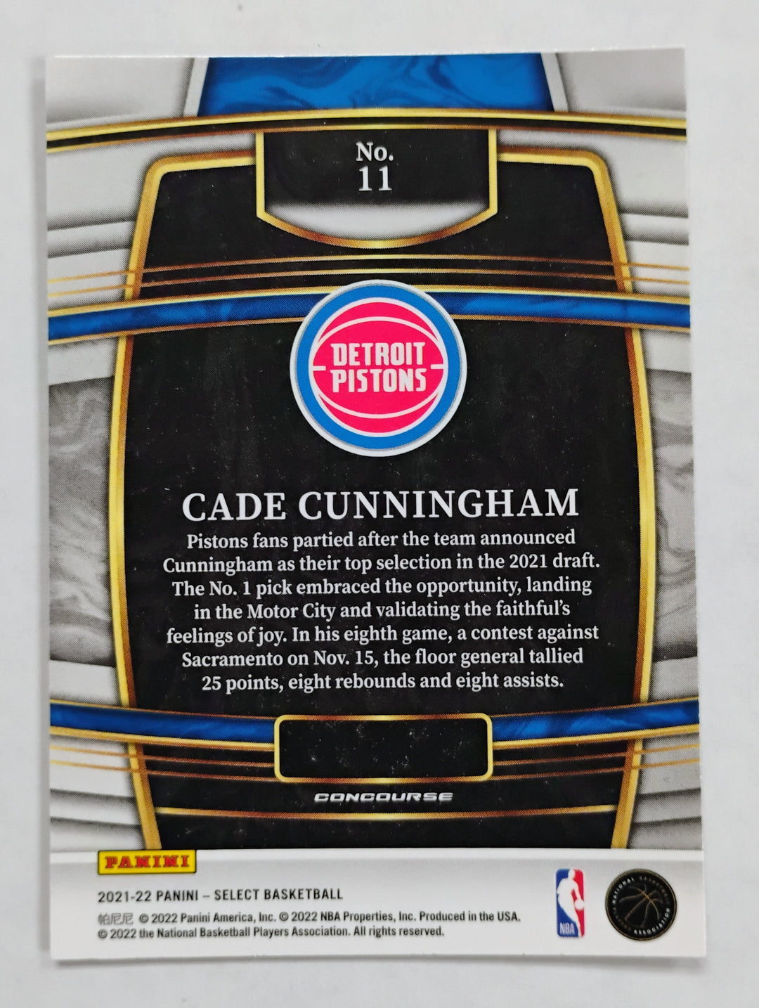 2021-22 Panini Select Cade Cunningham Concourse Rookie Card #11