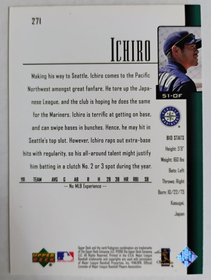 2001 Upper Deck Baseball Ichiro Suzuki RC # 271