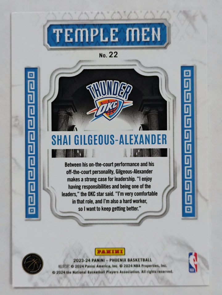 2023-24 Panini Phoenix Basketball Shai Gilgeous-Alexander #22 Temple Men Blue Ice