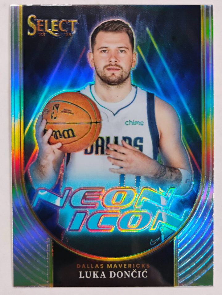 2023-24 Panini Select Basketball Luka Doncic #21 Neon Icon Silver Prizm