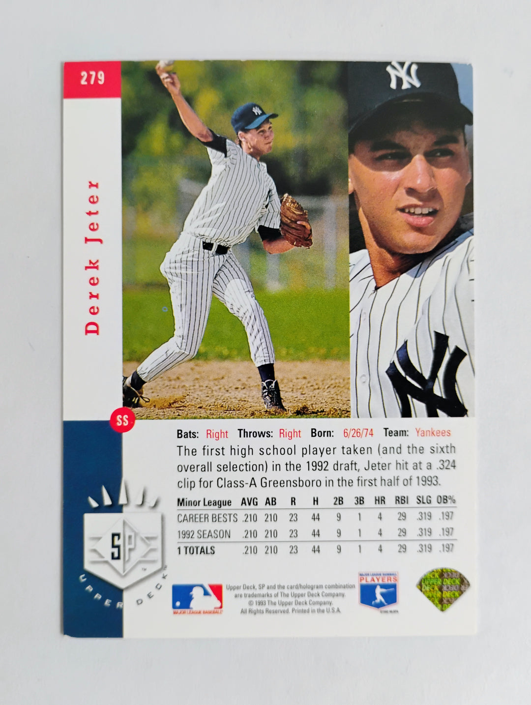 1993 SP Baseball Derek Jeter RC #279