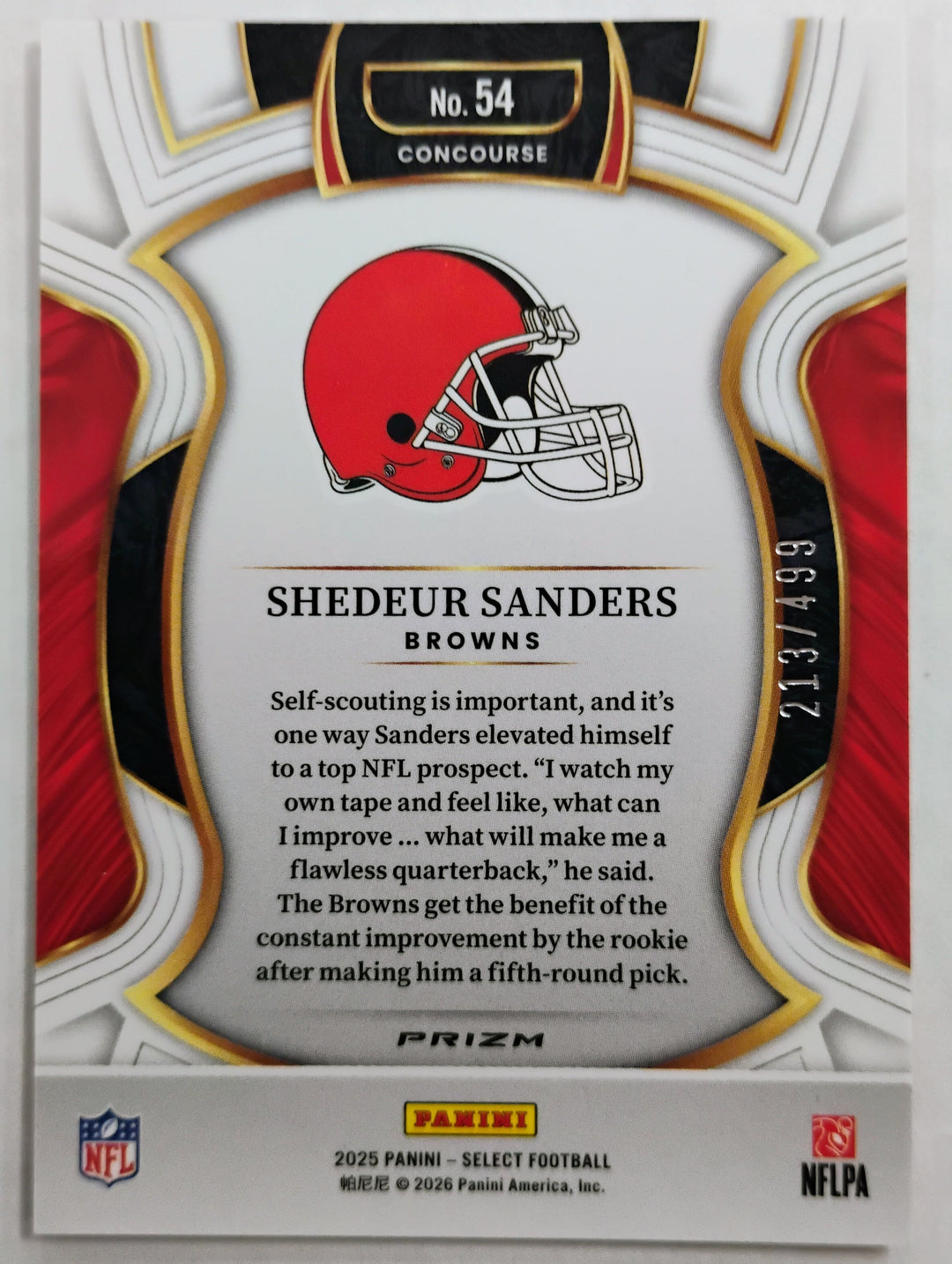 2025 Panini Select Football Sheduer Sanders #54 Concourse Orange Shock Prizm 213/499