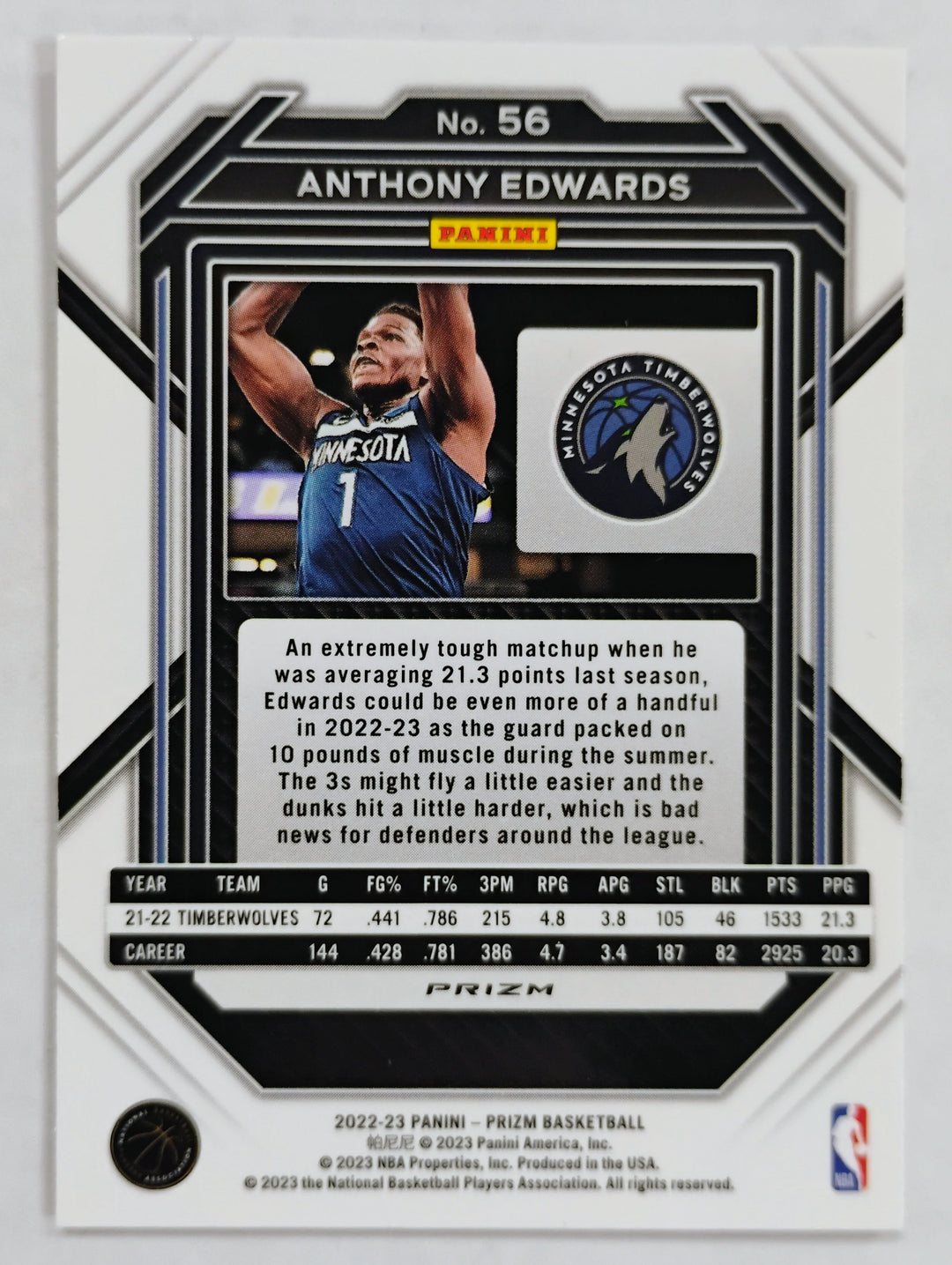 2022-23 Panini Basketball Anthony Edwards #56 Red Ice Prizm