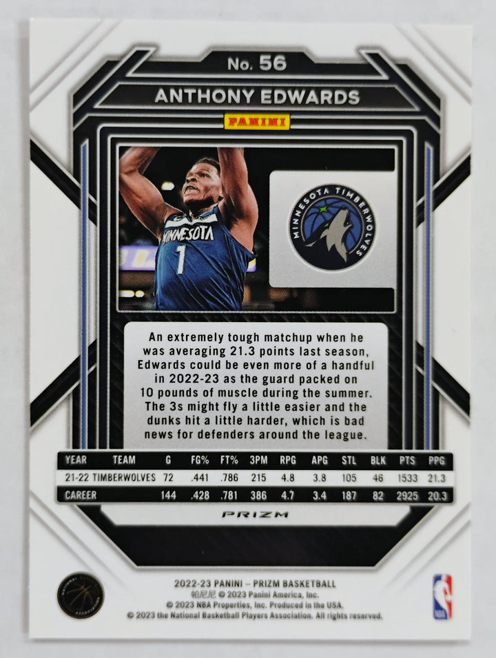 2022-23 Panini Basketball Anthony Edwards #56 Red Ice Prizm