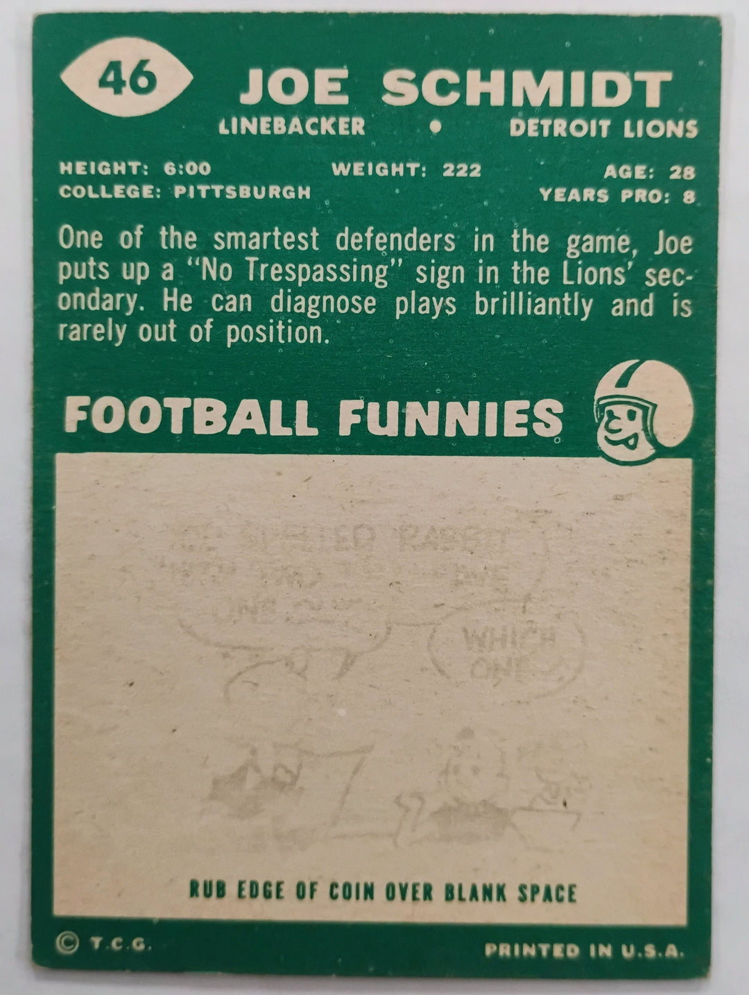 1960 Topps Football Joe Schmidt #46