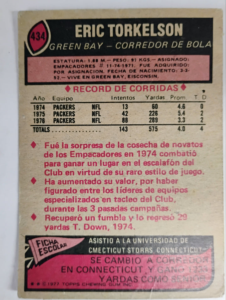 1977 Topps Mexican Football Eric Torkelson #434 SP "Dirty Dozen"