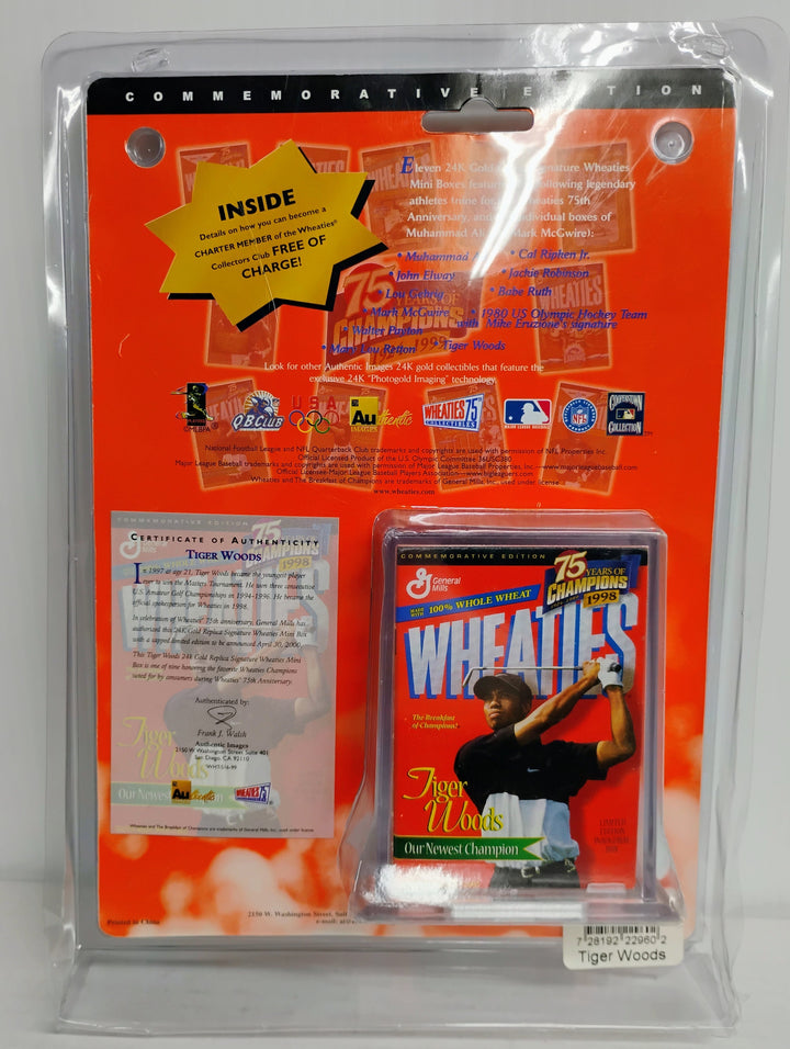 1999 Wheaties 75 Years Of Champions 1924-1999 Tiger Woods 24K Gold Signiture Series