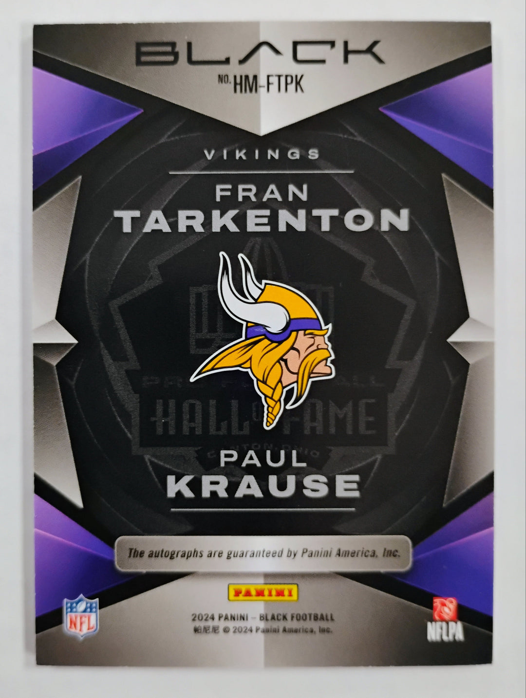 2024 Panini Black Football Hall Of Fame Mates Tarkenton/Krause Auto #'D 19/25 NM-Mint