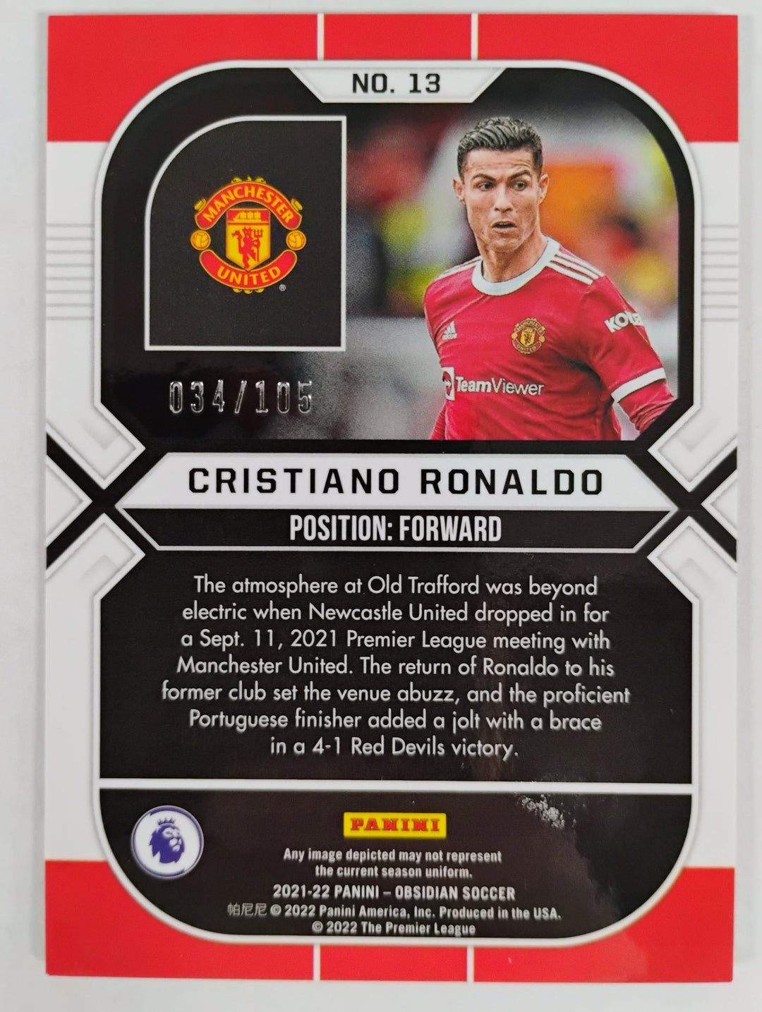 2021-22 Panini Obsidian Soccer Cristiano Ronaldo #'D034/105 EX-Mint