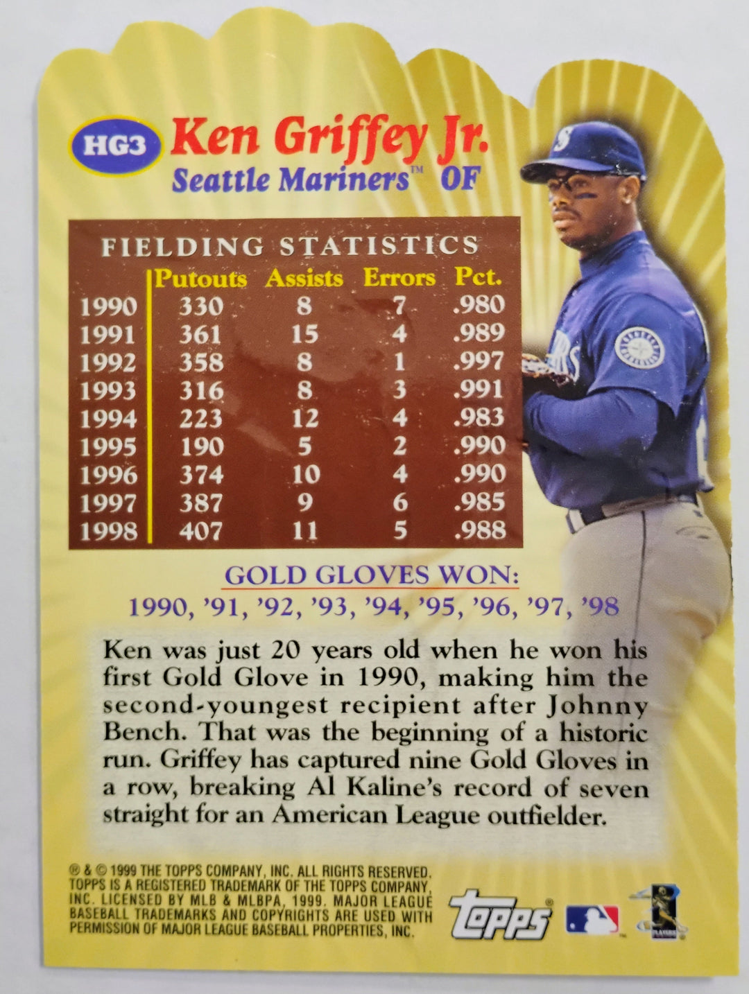 1999 Topps Baseball Ken Griffey Jr. #HG3 Hands Of Gold
