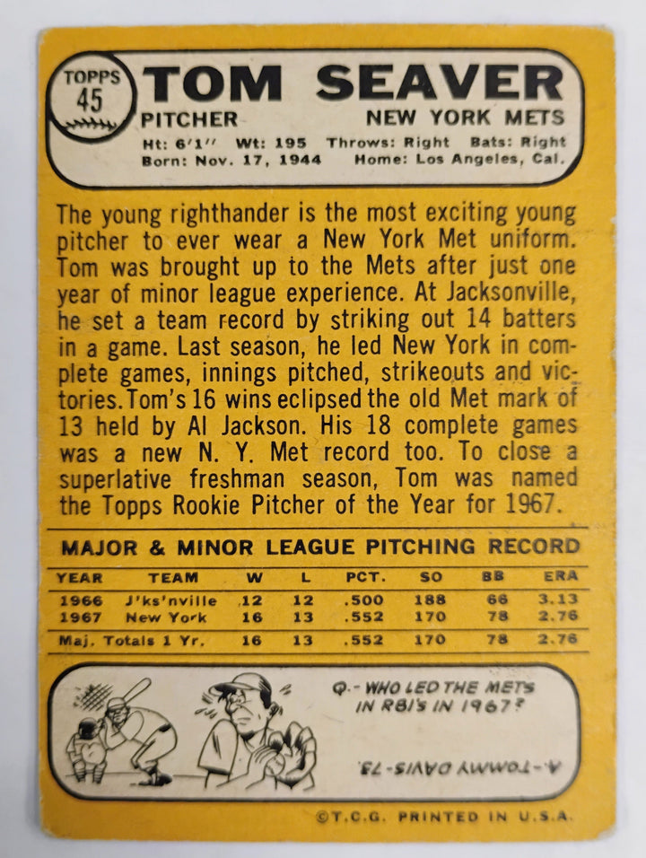 1968 Topps Baseball Tom Seaver #45