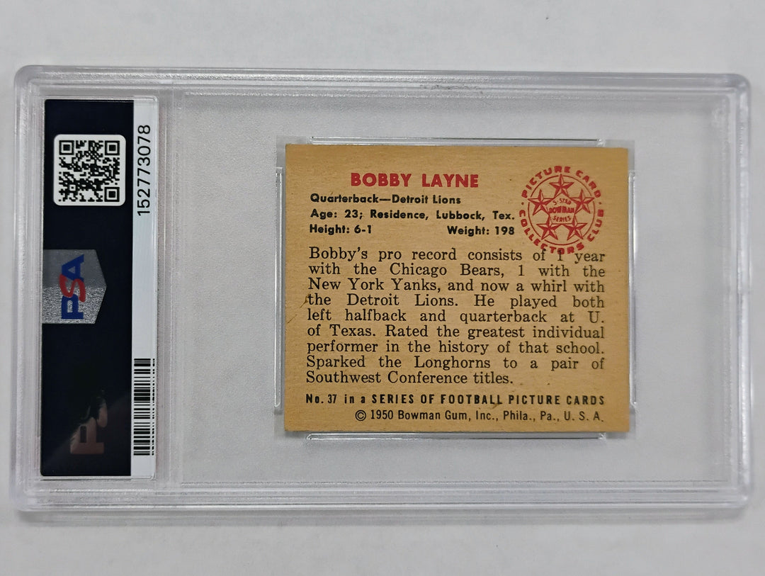 1950 Bowman Football Bobby Layne RC #37 PSA 5 EX