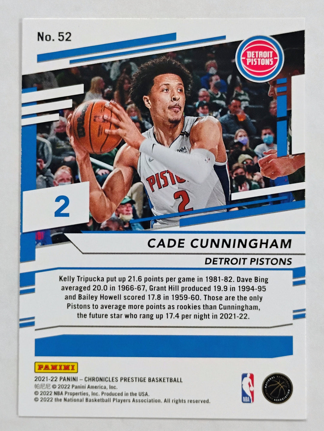 2021-22 Panini Chronicles Cade Cunningham Prestige Rookie #52
