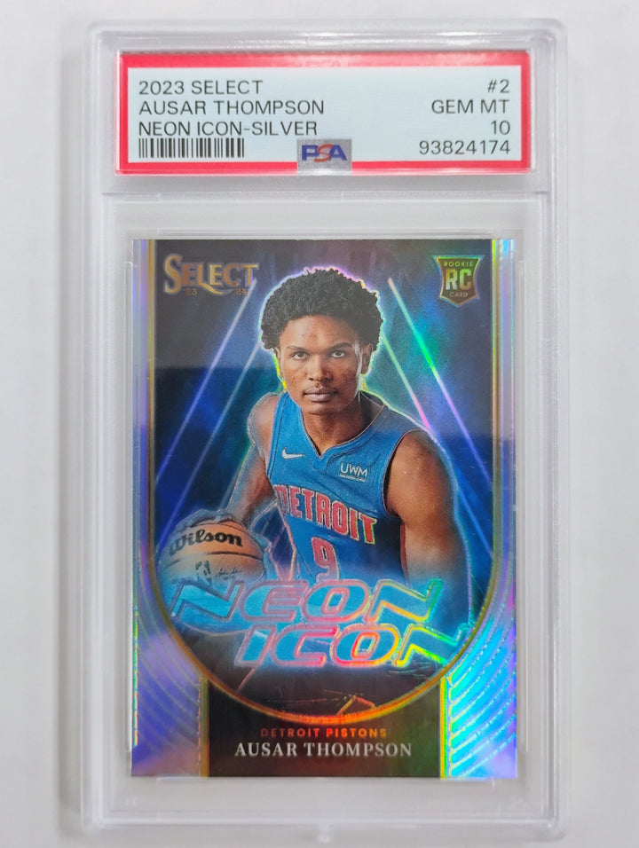 2023 Panini Select Basketball Ausar Thompson RC Neon Icon Silver Prizm PSA 10