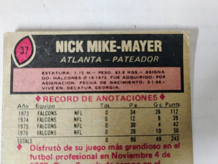 1977 Topps Mexican Football Nick Mike-Mayer #37