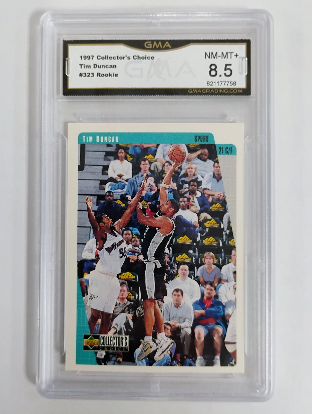 1997 Collector's Choice Basketball Tim Duncan RC #323 GMA 8.5 NM-MT