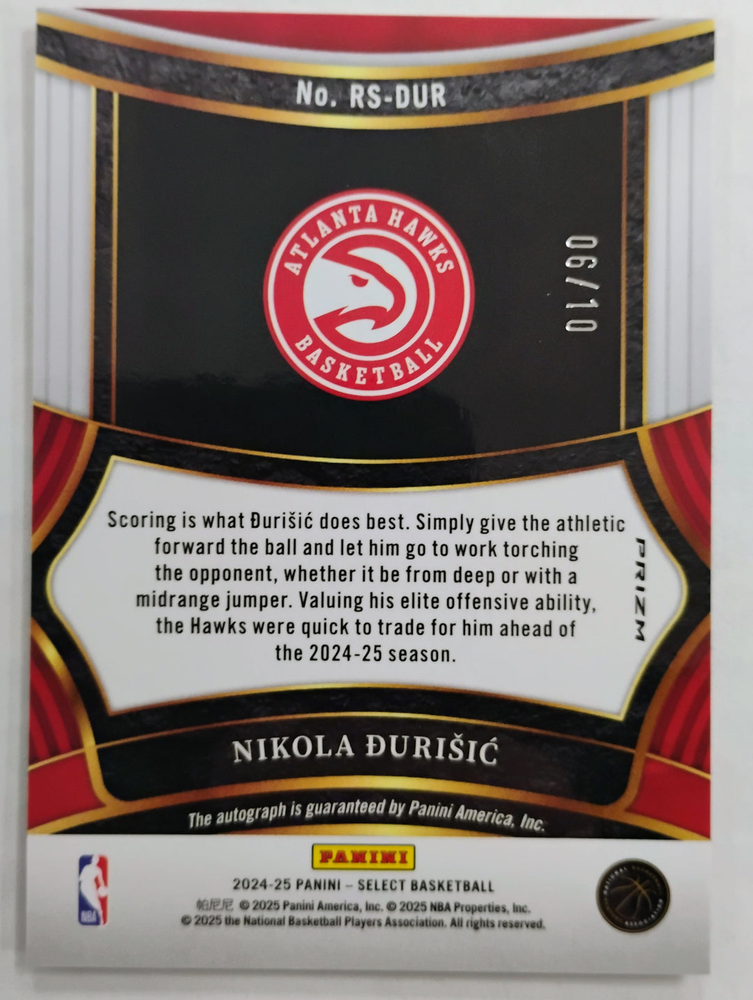 2024-25 Panini Select Nikola Durisic #RS-DUR Gold Prizm 06/10