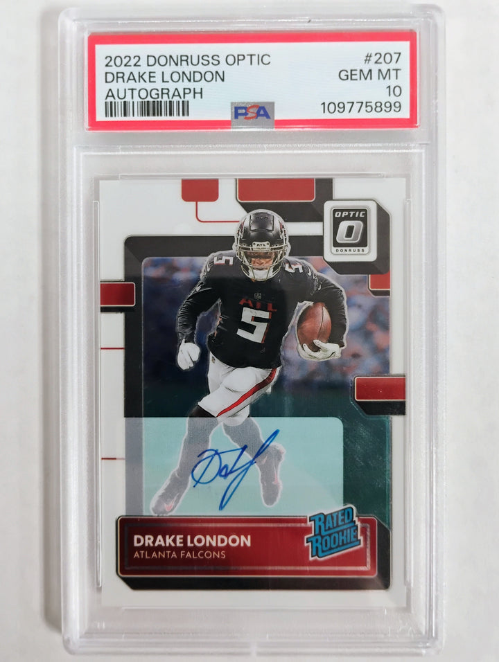 2022 Donruss Optic Football Drake London #207 Prizm Autograph PSA Gem Mint 10