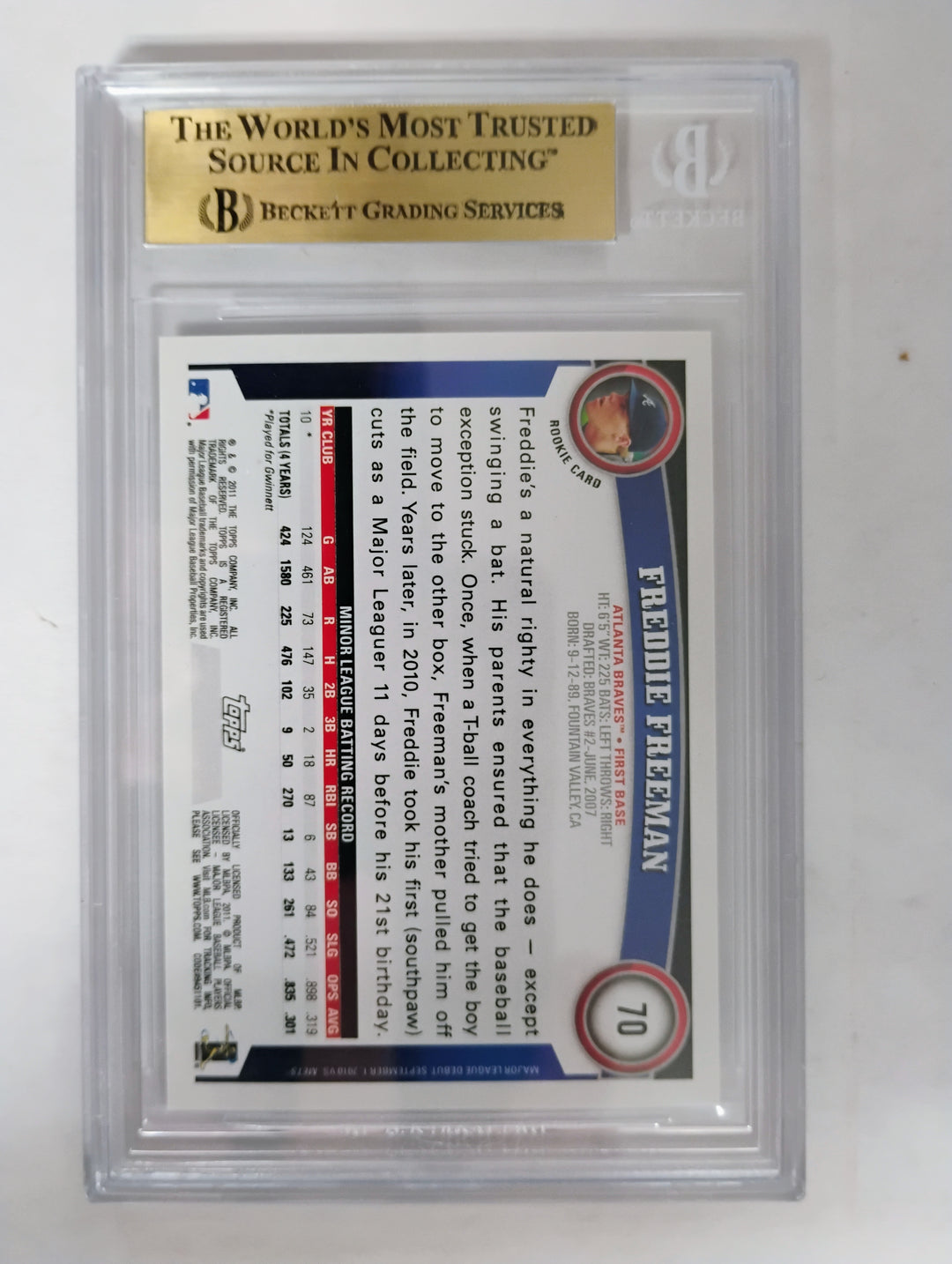 2011 Topps Opening Day Baseball Freddie Freeman Rookie BGS 9.5