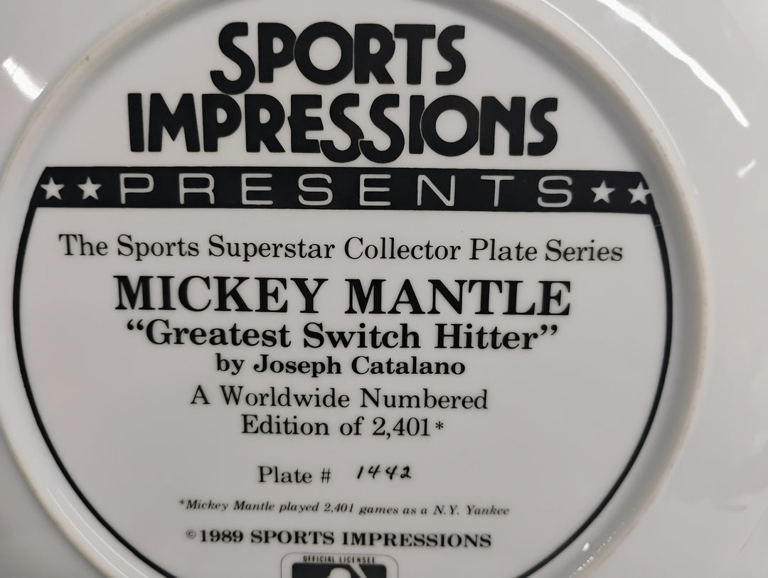 1989 Mickey Mantle "The Greatest Switch Hitter" The Sports Superstar Collector Plate