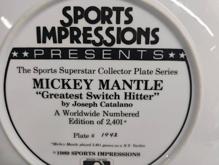 1989 Mickey Mantle "The Greatest Switch Hitter" The Sports Superstar Collector Plate