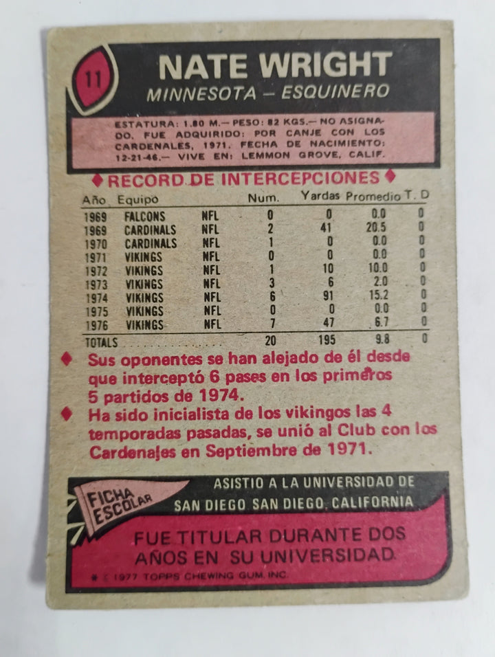 1977 Topps Mexican Football Nate Wright #11