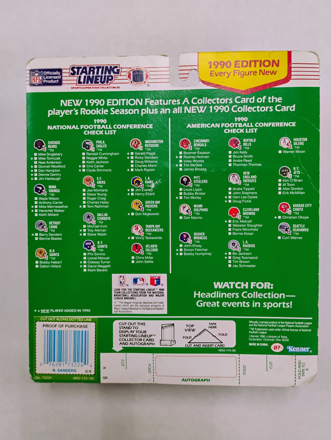 1990 Kenner Starting Line Up Barry Sanders Rookie Year Card