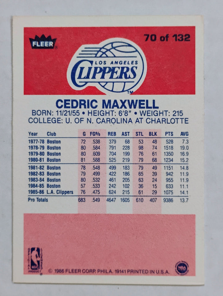 1986-87 Fleer Basketball Cedric Maxwell #70