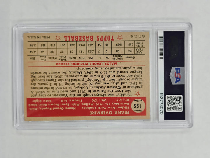 1952 Topps Baseball Frank Overmire #155 PSA 5 EX