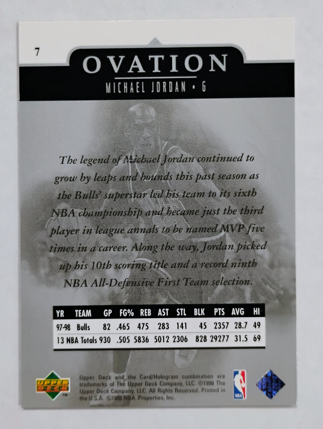 1998-99 Upper Deck Ovation Basketball Michael Jordan #7