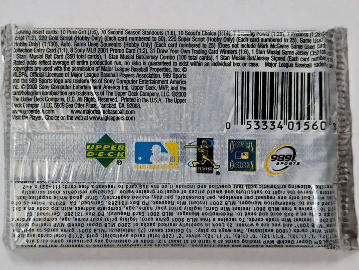 2001 Upper Deck MVP Baseball Sealed Hobby Pack