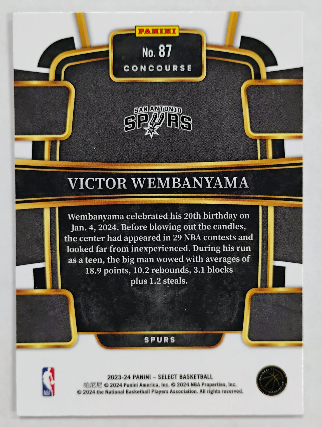 2023-24 Panini Select Victor Wembanyama RC #87 Concourse