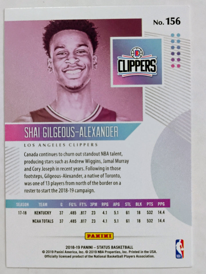 2018-19 Panini Status Basketball Shai Gilgeous-Alexander #156 RC