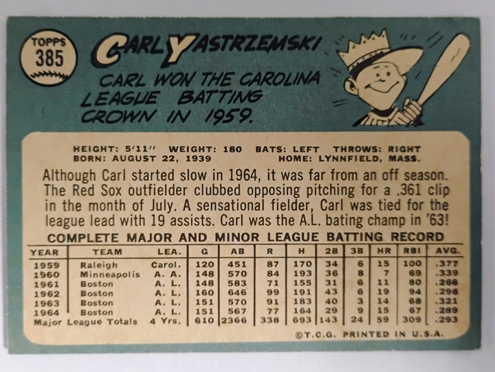 1965 Topps Baseball Carl Yastrzemski #385 VG+