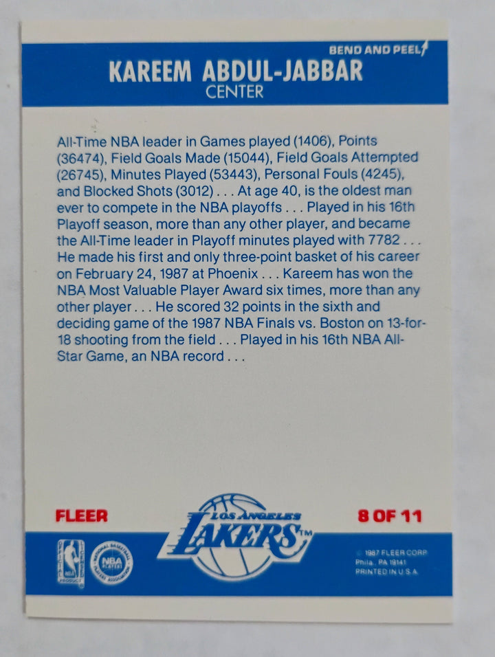 1987-88 Fleer Basketball Kareem A. Jabbar #8 Sticker