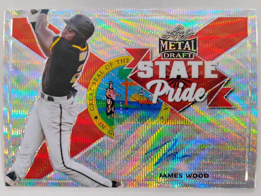 2021 Leaf Metal Draft Baseball State Pride James Wood #SP-JW1 Silver Wave