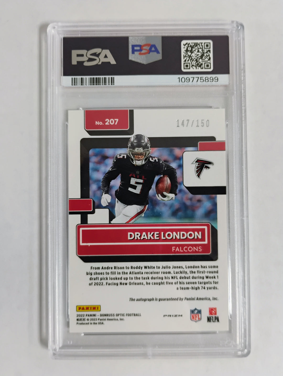 2022 Donruss Optic Football Drake London #207 Prizm Autograph PSA Gem Mint 10