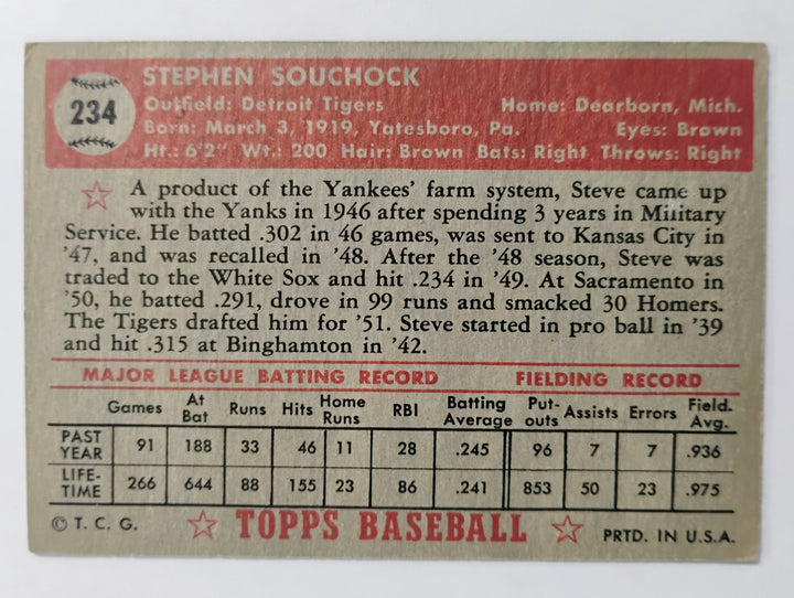 1952 Topps Baseball Steve Souchock #234 Red Back