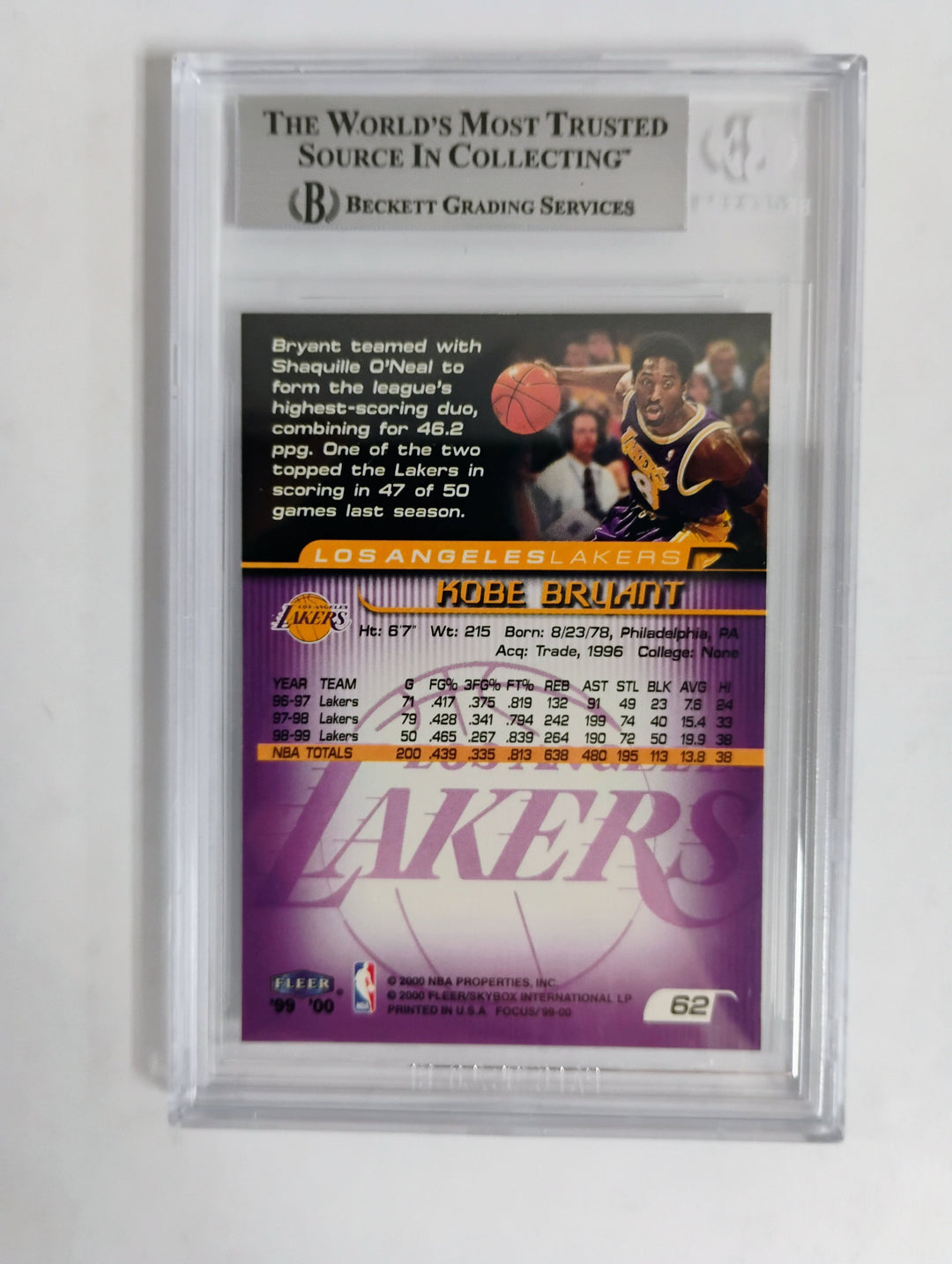 1999-00 Fleer Focus Basketball Kobe Bryant BGS 8