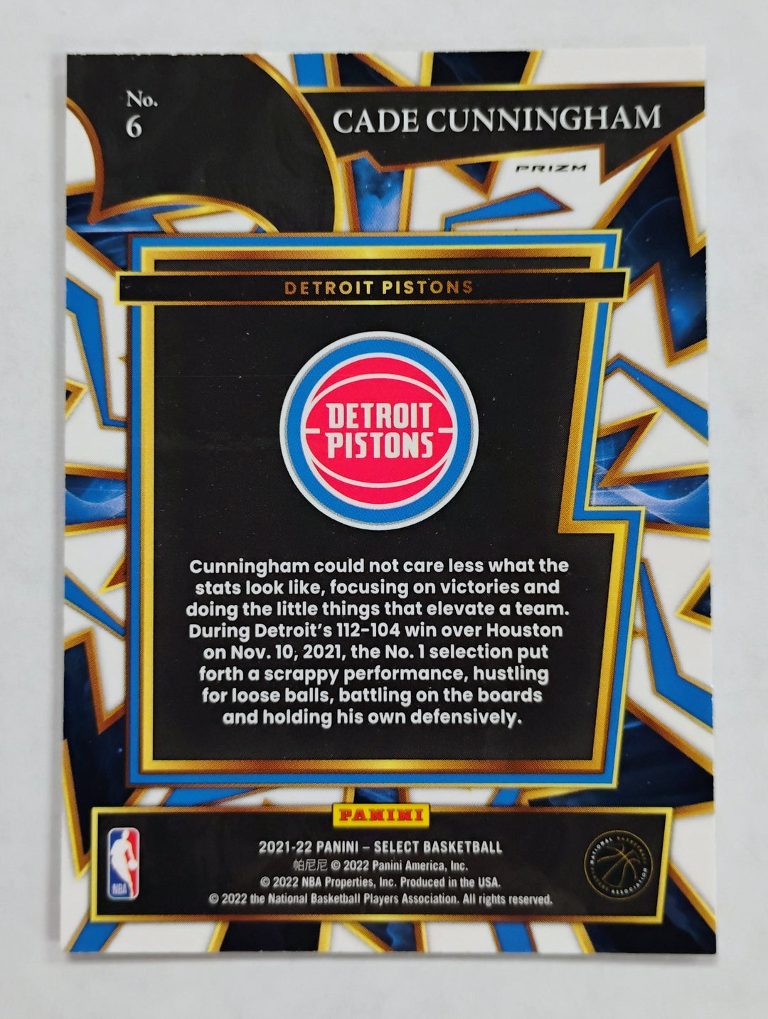 2021-22 Panini Select Cade Cunningham Turbocharged Rookie Insert #6