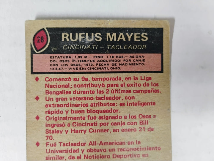 1977 Topps Mexican Football Rufus Mayes #28