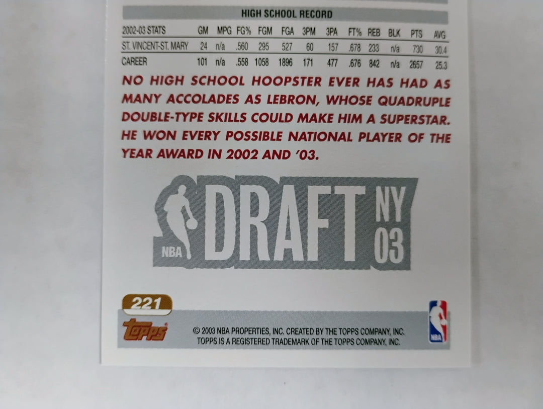 2003-04 Topps Basketball Lebron James RC Draft Pick #221