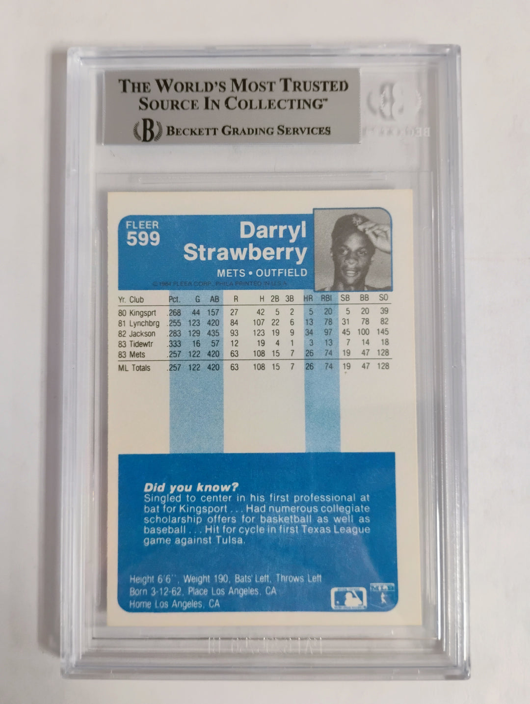 1984 Fleer Baseball Darryl Strawberry Rookie BGS 7.5