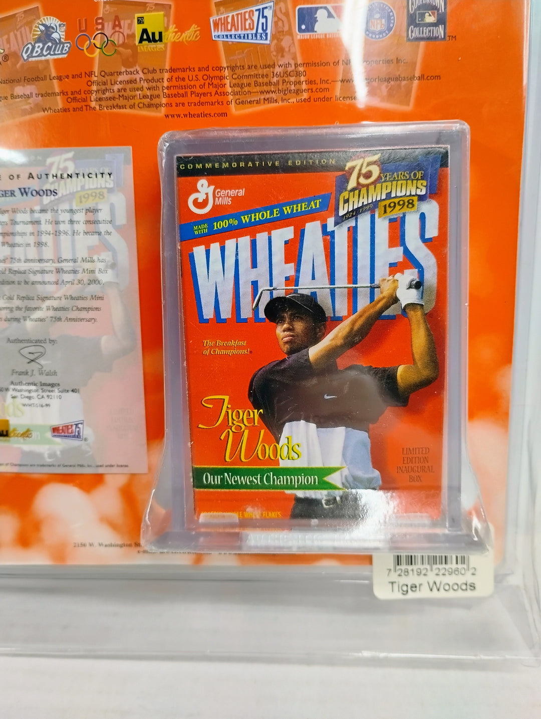 1999 Wheaties 75 Years Of Champions 1924-1999 Tiger Woods 24K Gold Signiture Series