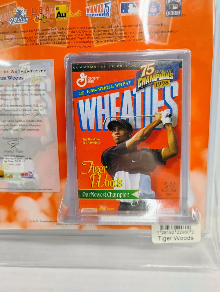 1999 Wheaties 75 Years Of Champions 1924-1999 Tiger Woods 24K Gold Signiture Series