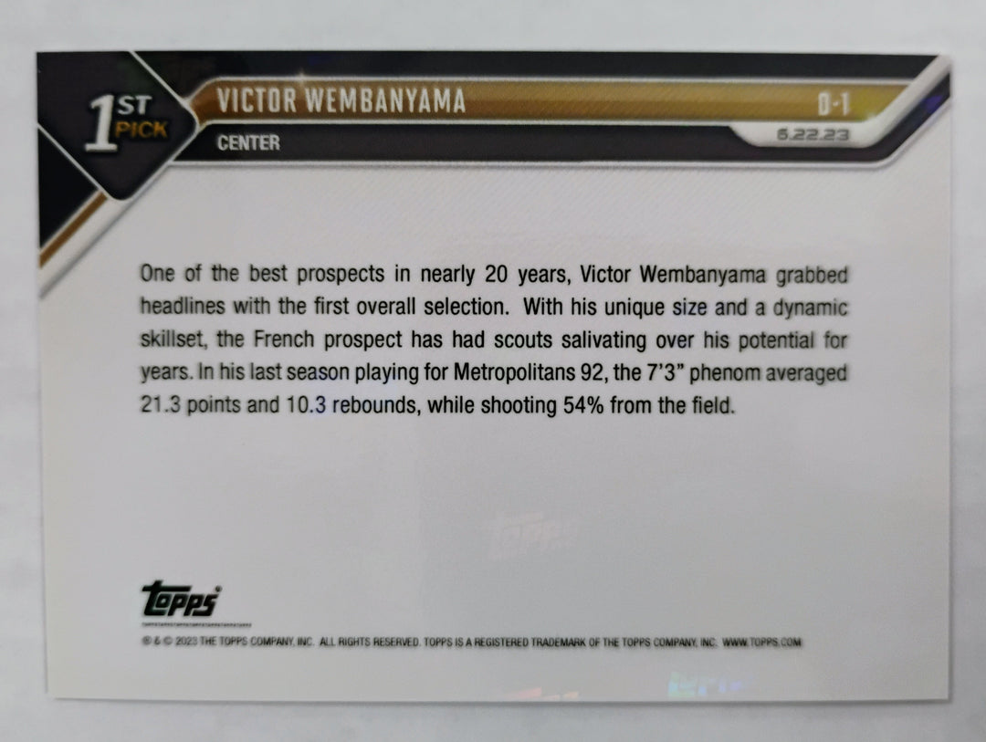 2023 Topps Now Basketball Victor Wembanyama #D-1 RC Draft Night 1st Pick