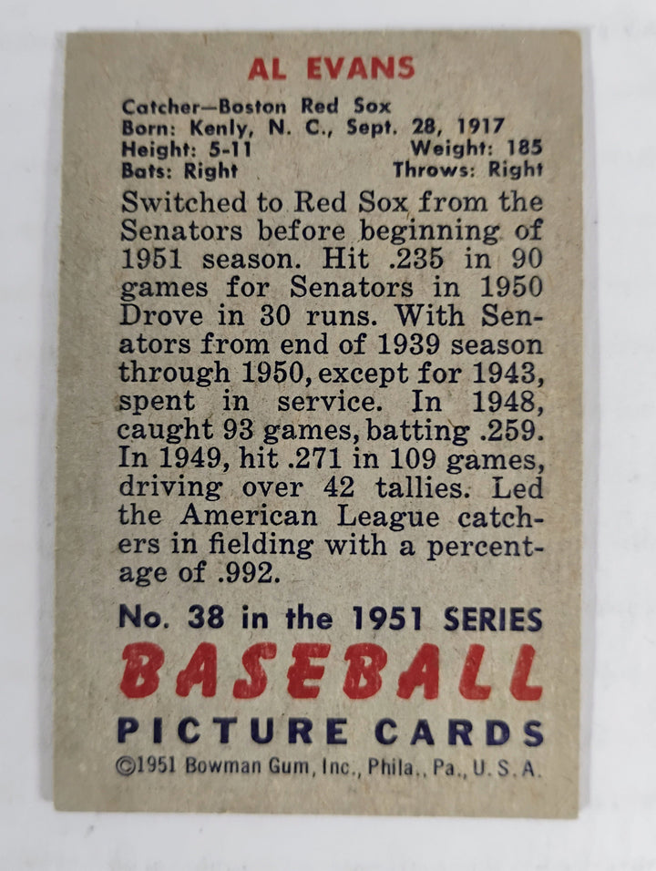 1951 Bowman Baseball Al Evans #38 NM-Mint Partial Set Break